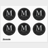 Black and Silver Elegante Monogram Business Runder Aufkleber (Blatt)