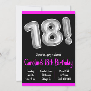 Black and Silver Foil Balloons 18. Geburtstagspart Einladung