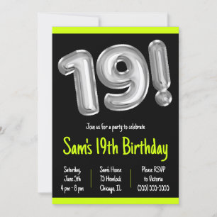 Black and Silver Foil Balloons 19. Geburtstagspart Einladung