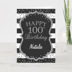 Black and Silver Glitter 100th Birthday Card Karte