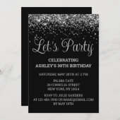 Black and Silver Glitter 30th Birthday Party 30 Einladung (Vorne/Hinten)