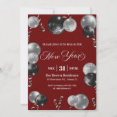 Black and Silver Glitter New Year's Eve Party Einladung (Vorderseite)