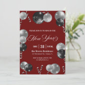 Black and Silver Glitter New Year's Eve Party  Einladung (Stehend Vorderseite)