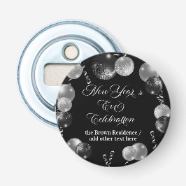 Black and Silver Glitter New Year's Eve Party  Flaschenöffner