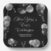 Black and Silver Glitter New Year's Eve Party  Pappteller (Vorderseite)