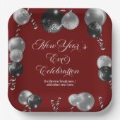 Black and Silver Glitter New Year's Eve Party Pappteller (Vorderseite)