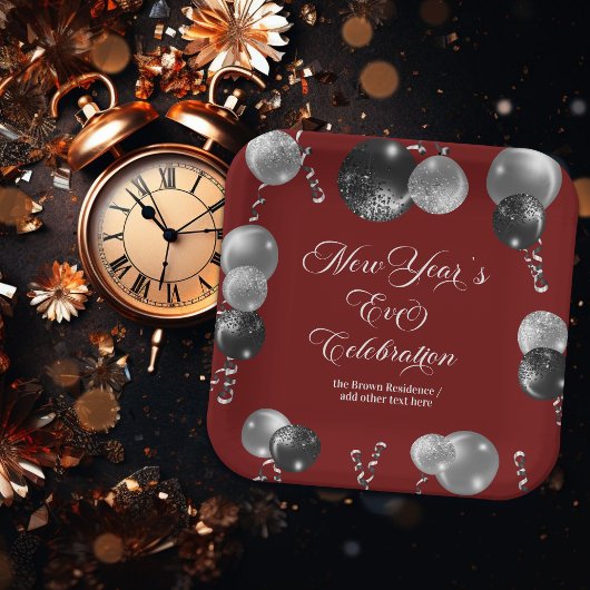 Black and Silver Glitter New Year's Eve Party Pappteller