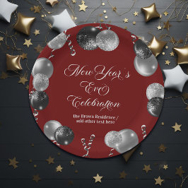 Black and Silver Glitter New Year's Eve Party Pappteller