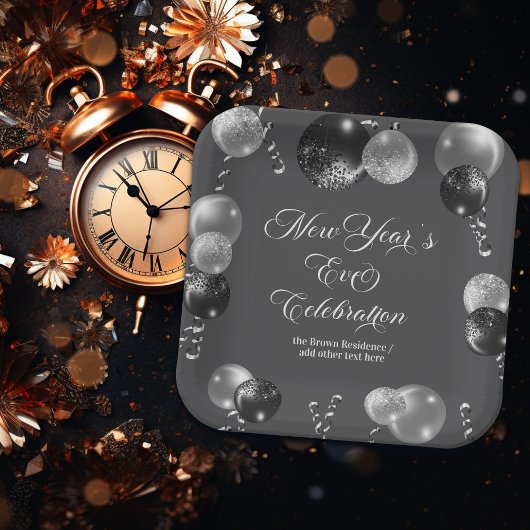 Black and Silver Glitter New Year's Eve Party  Pappteller