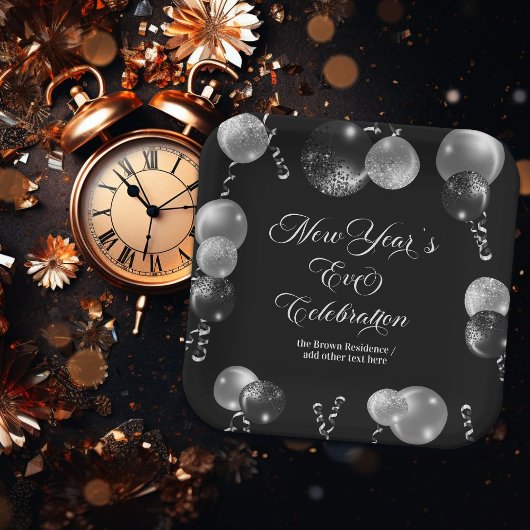 Black and Silver Glitter New Year's Eve Party  Pappteller