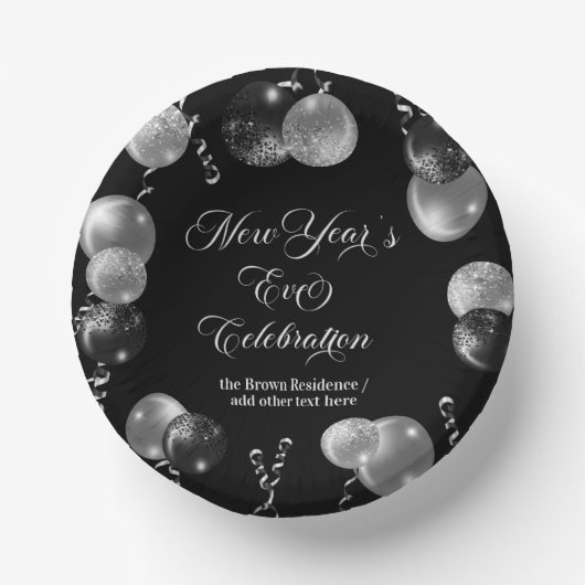 Black and Silver Glitter New Year's Eve Party Pappteller (Vorderseite)
