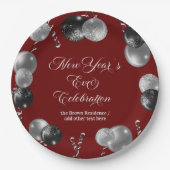 Black and Silver Glitter New Year's Eve Party Pappteller (Vorderseite)