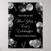 Black and Silver Glitter New Year's Eve Party Poster (Vorne)