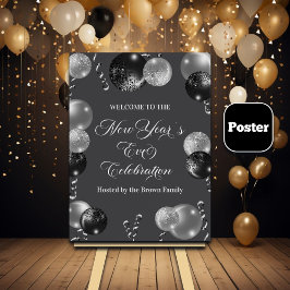 Black and Silver Glitter New Year's Eve Party Poster