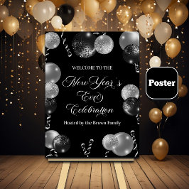 Black and Silver Glitter New Year's Eve Party Poster