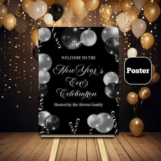 Black and Silver Glitter New Year's Eve Party  Poster