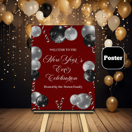 Black and Silver Glitter New Year's Eve Party Poster