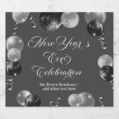 Black and Silver Glitter New Year's Eve Party Schaumweinetikett (Einzelnes Label)