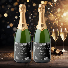 Black and Silver Glitter New Year's Eve Party  Schaumweinetikett