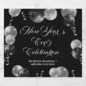 Black and Silver Glitter New Year's Eve Party  Schaumweinetikett (Einzelnes Label)