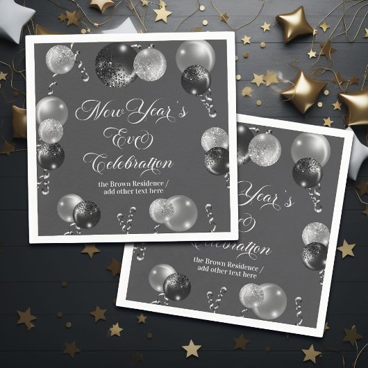 Black and Silver Glitter New Year's Eve Party Serviette