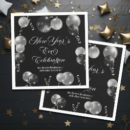Black and Silver Glitter New Year's Eve Party Serviette