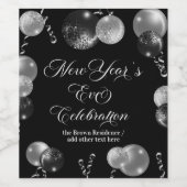 Black and Silver Glitter New Year's Eve Party Weinetikett (Einzelnes Label)