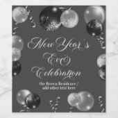 Black and Silver Glitter New Year's Eve Party Weinetikett (Einzelnes Label)