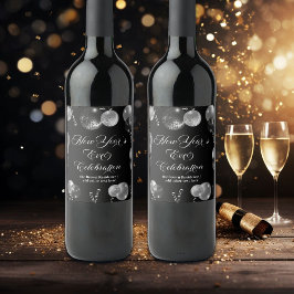 Black and Silver Glitter New Year's Eve Party Weinetikett