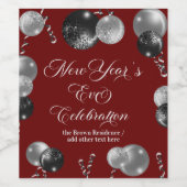 Black and Silver Glitter New Year's Eve Party  Weinetikett (Einzelnes Label)