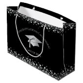 Black and Silver Graduation Große Geschenktüte (Rückseite Schrägansicht)