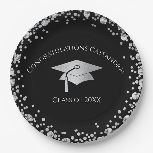 Black and Silver Graduation Pappteller (Vorderseite)