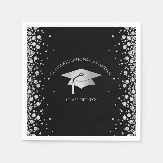 Black and Silver Graduation Serviette (Vorderseite)
