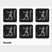 BLACK and SILVER GRAY Monogram Wedding Sticker A7 (Blatt)