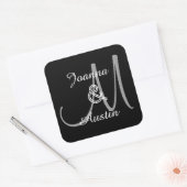 BLACK and SILVER GRAY Monogram Wedding Sticker A7 (Umschlag)