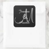 BLACK and SILVER GRAY Monogram Wedding Sticker A7 (Tasche)
