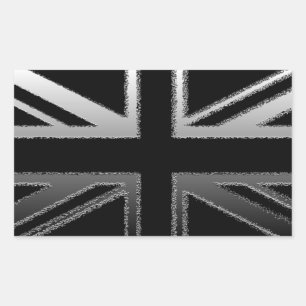 Black and Silver Grey Union Jack Flag Rechteckiger Aufkleber
