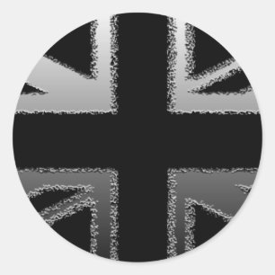 Black and Silver Grey Union Jack Flag Runder Aufkleber