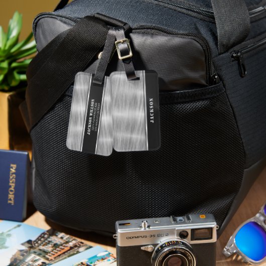 Black and Silver Metal Gepäckanhänger (Vorderseite & Rückseite)