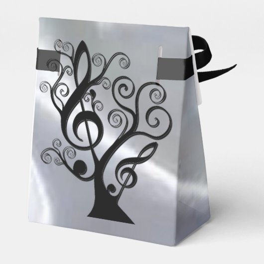 Black and Silver Music Treble Clef Tree Favor Box Geschenkschachtel (Rückseite)