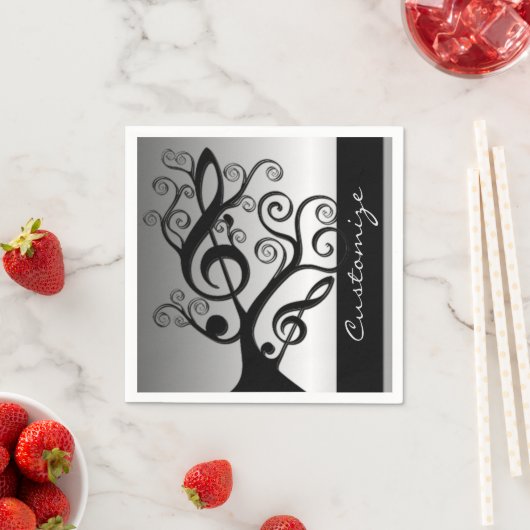Black and Silver Music Treble Clef Tree Napkins Serviette (Beispiel)