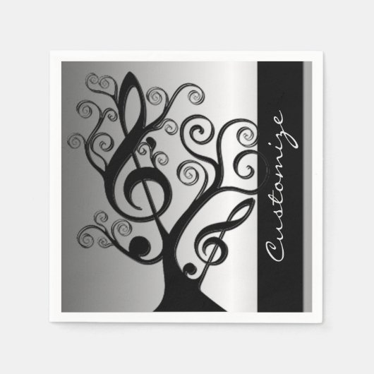 Black and Silver Music Treble Clef Tree Napkins Serviette (Vorderseite)