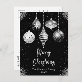 Black and Silver Ornaments Merry Christmas Feiertagspostkarte