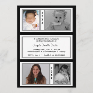 Black and Silver Quad Foto Graduation Party Einladung