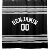 Black and Silver Sports Jersey Individuelle Name N Duschvorhang (Vorderseite)