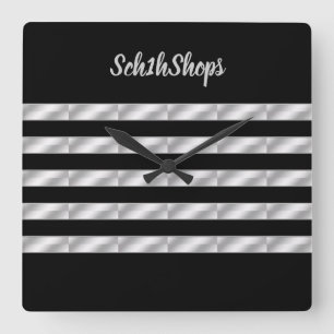 Black and silver striped wall clock quadratische wanduhr