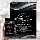 Black and Silver Surprise 100th Birthday Einladung