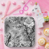 Black and Silver Toile de Fleur Pappteller (Party)