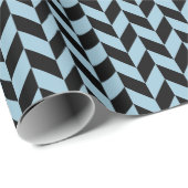 Black and Sky Blue Herringbone Wrapping Paper Geschenkpapier (Rolleneckpunkt)