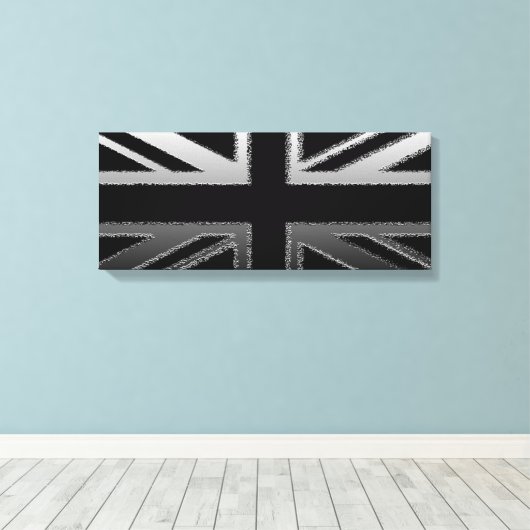 Black and Slilver Grau Union Jack Canvas Print Leinwanddruck (Insitu (Holzboden))